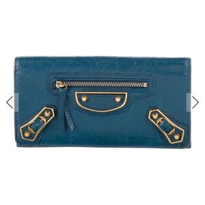 Balenciaga Motocross Metallic Edge Continental Wallet Gold Hardware